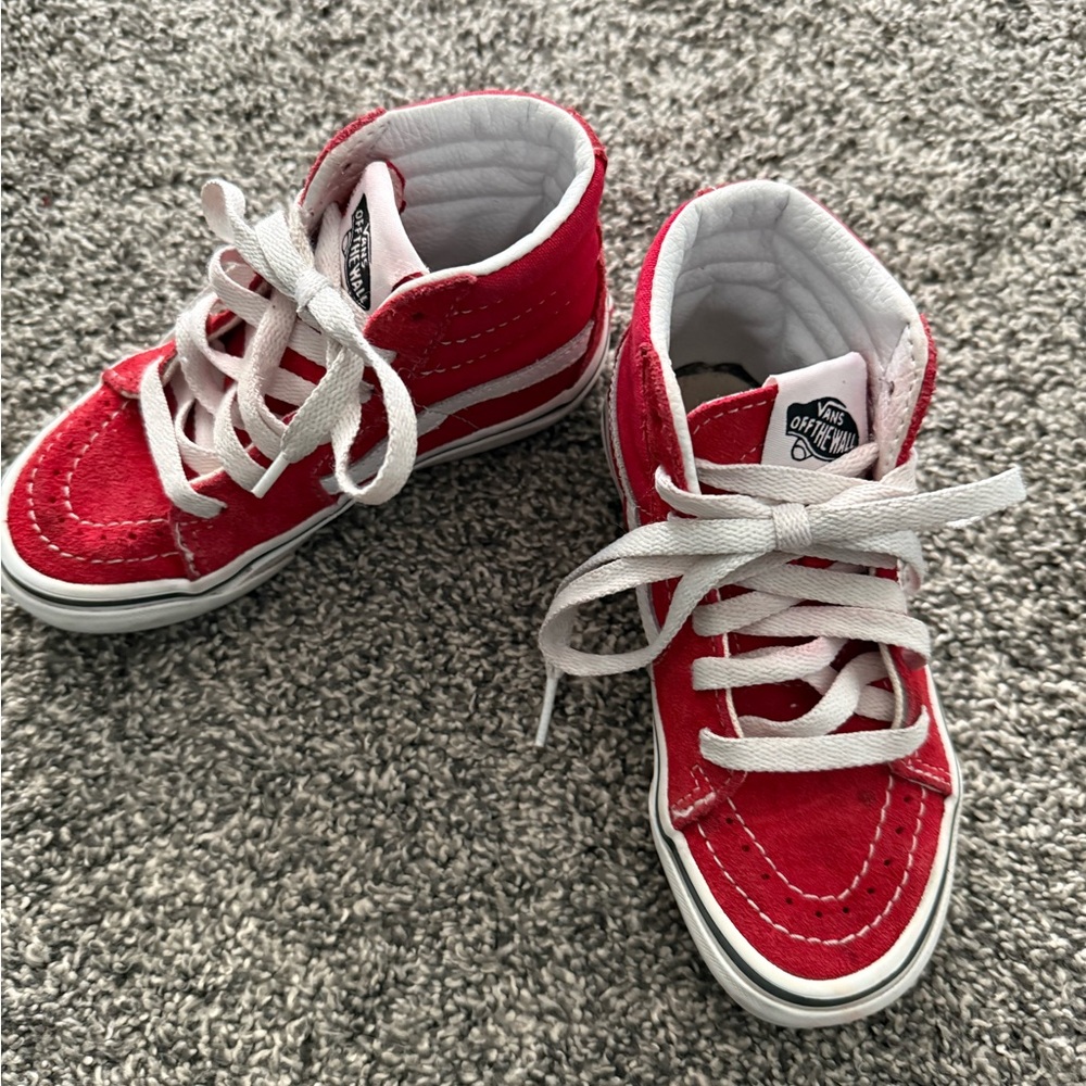 Kids Red High-Top Canvas Sneakers with White Laces